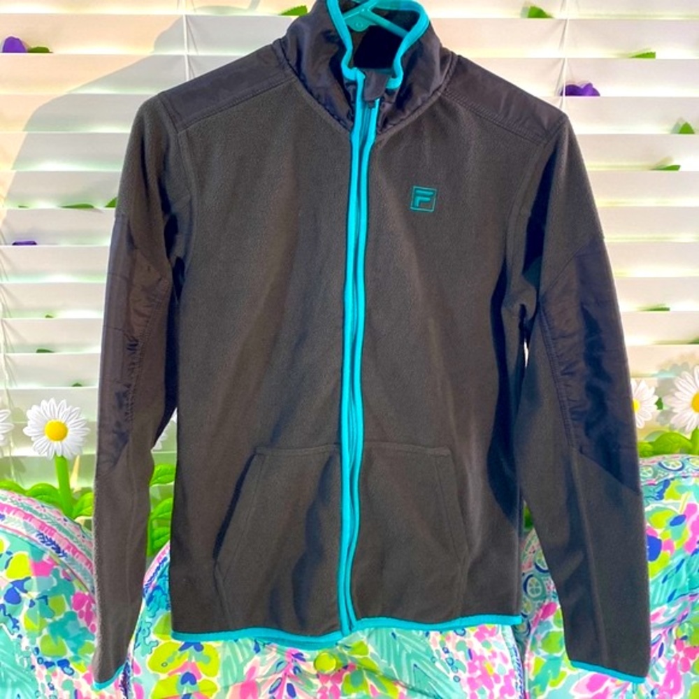 Fila gray jacket with turquoise/teal trim